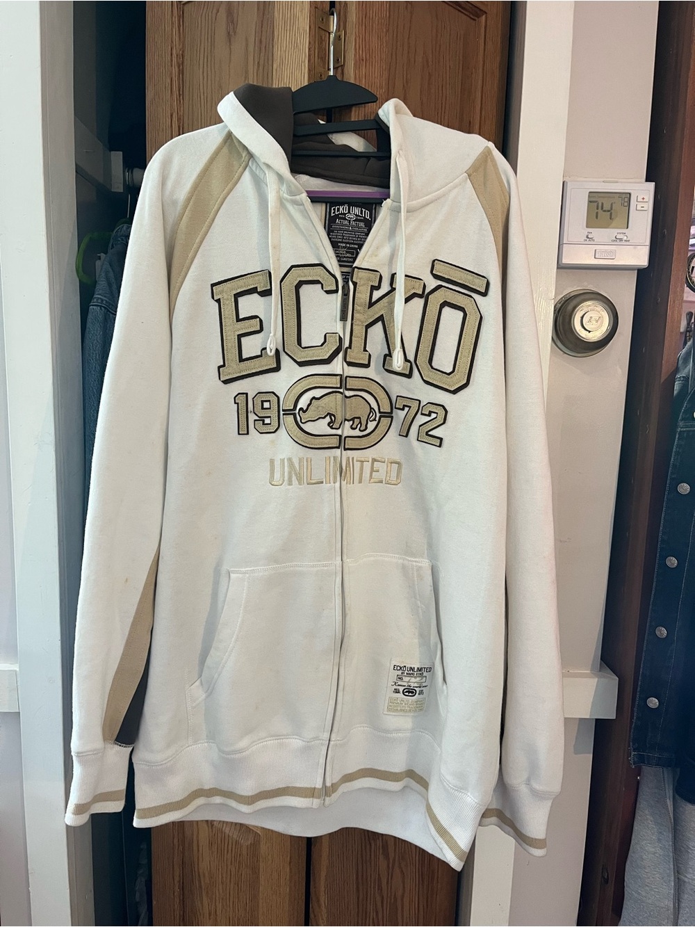 Vintage Ecko Unlimited Unlimited Zipper Hoodie White/Brown Y2K Size XL